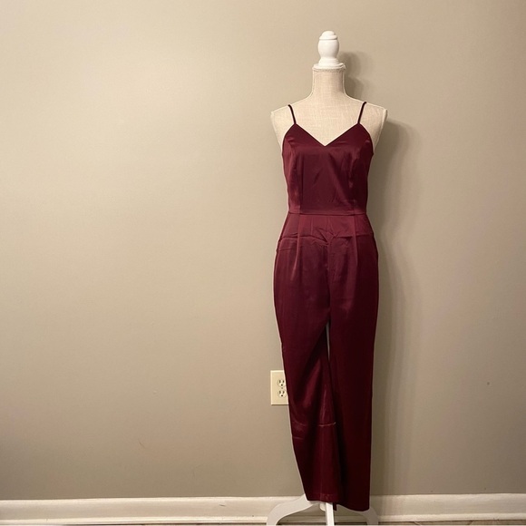 LULUS | Touch of Heaven Burgundy Satin Sleeveless Jumpsuit - Picture 4 of 5